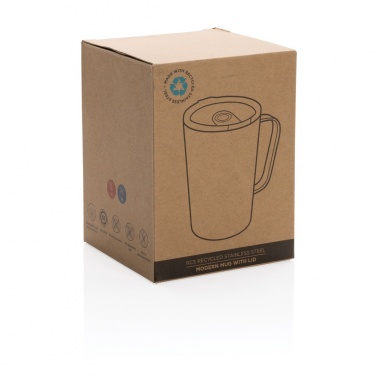Logo trade promotional merchandise picture of: RCS Recycled stainless steel modern vacuum mug with lid