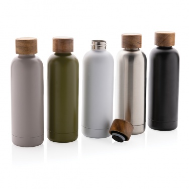 Logo trade promotional merchandise photo of: Wood RCS certified recycled stainless steel vacuum bottle