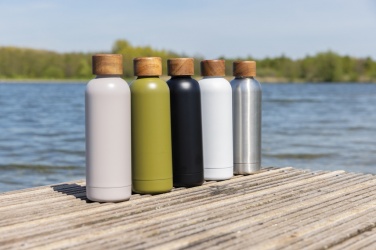 Logotrade promotional item picture of: Wood RCS certified recycled stainless steel vacuum bottle