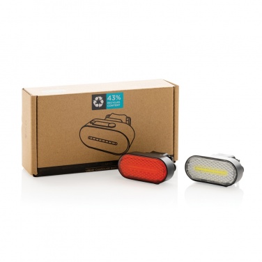 Logo trade business gifts image of: Lumino RCS recycled plastic USB re-chargeable bike light set