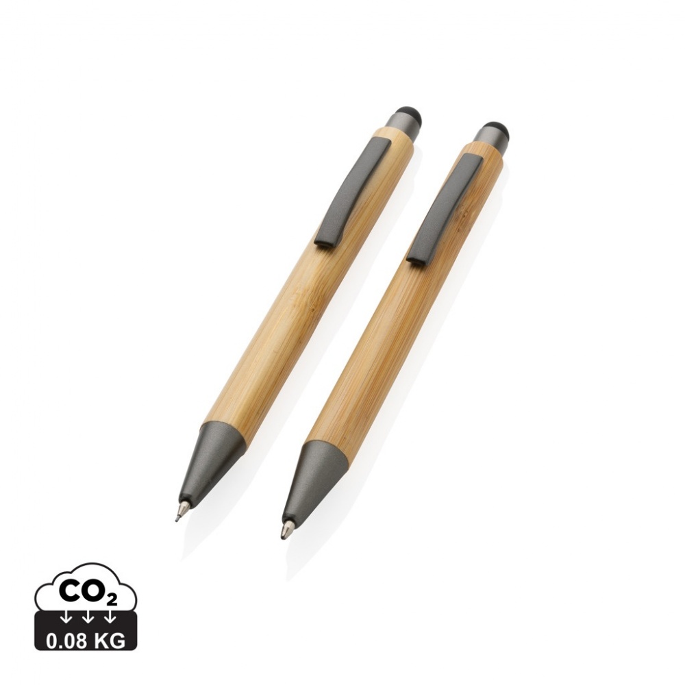Logo trade promotional gift photo of: Bamboo modern pen set in box