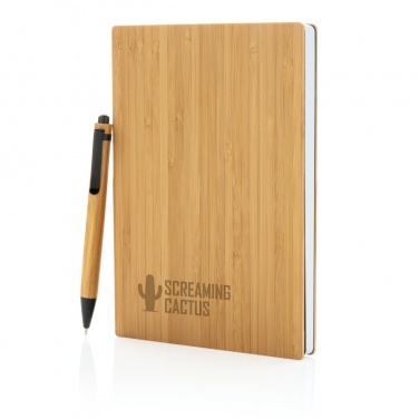 Logo trade promotional gift photo of: A5 Bamboo notebook & pen set