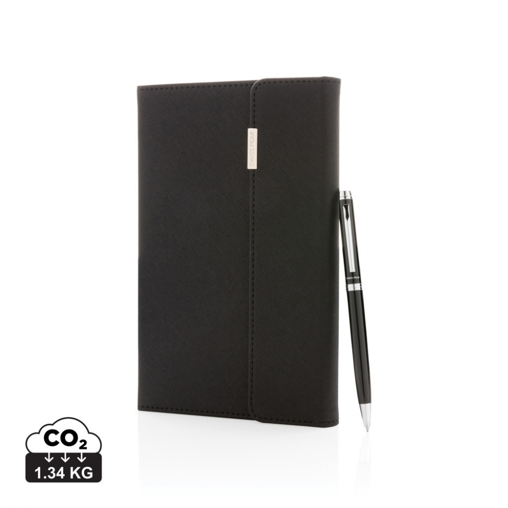Logo trade promotional giveaways picture of: Swiss Peak deluxe A5 notebook and pen set