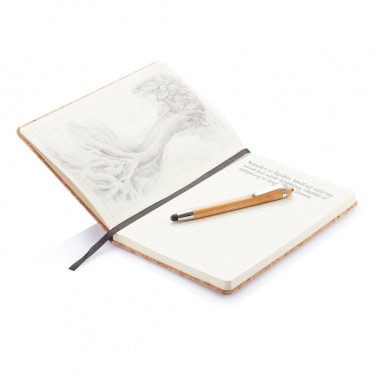 Logo trade promotional item photo of: A5 notebook with bamboo pen including stylus