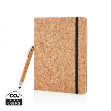 Logo trade promotional giveaways image of: A5 notebook with bamboo pen including stylus
