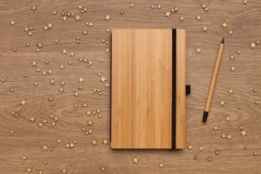 Logo trade promotional giveaways image of: Bamboo notebook and infinity pencil set