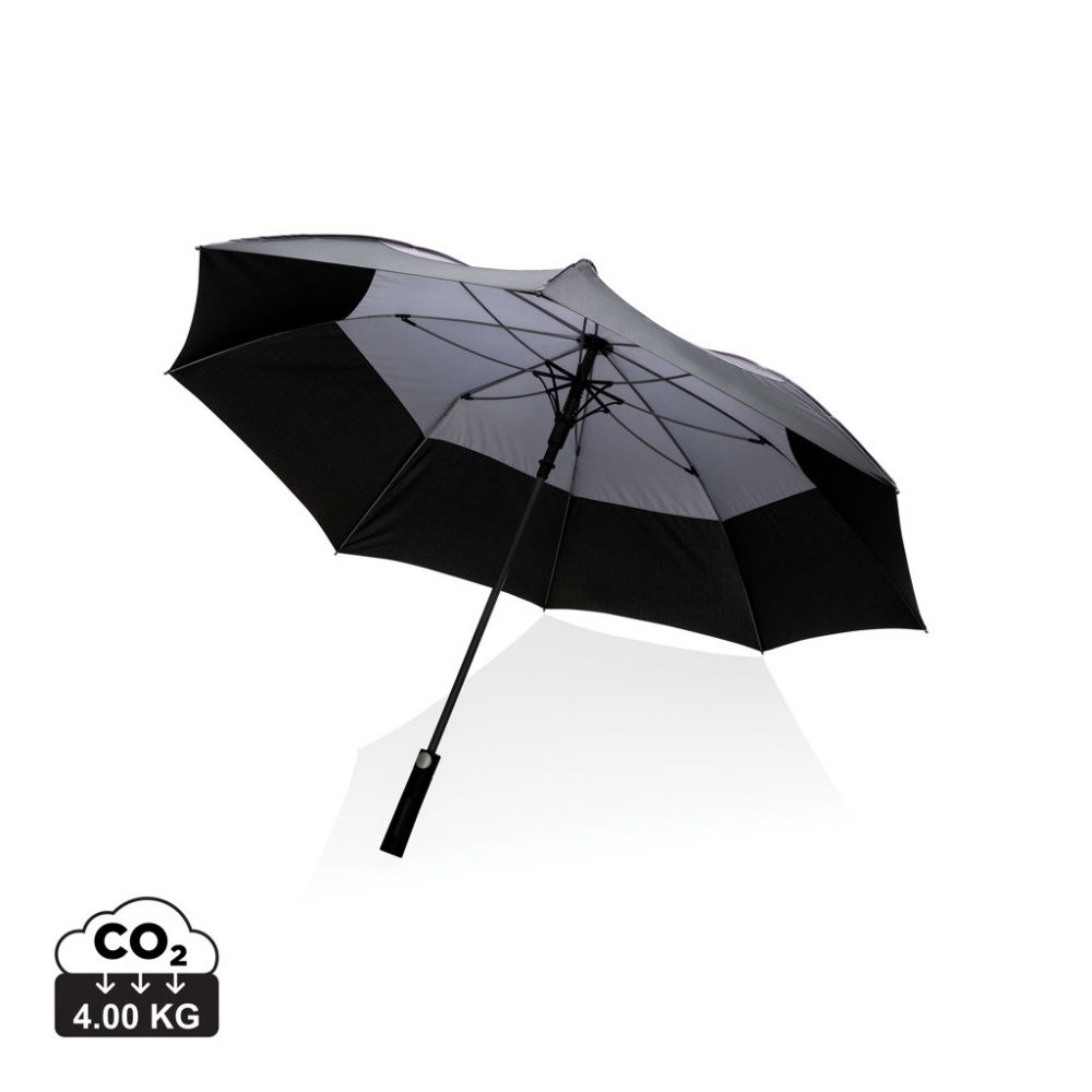 Logo trade business gifts image of: 27" Impact AWARE™ RPET 190T auto open stormproof umbrella
