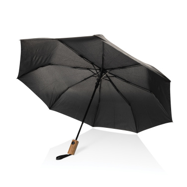 Logo trade promotional gifts picture of: Kaycey 21" AWARE™ RPET Acacia wood mini auto open umbrella