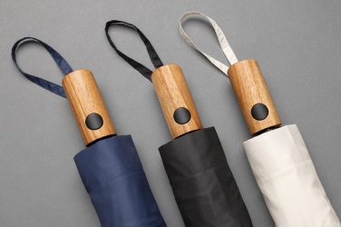 Logo trade promotional merchandise picture of: Kaycey 21" AWARE™ RPET Acacia wood mini auto open umbrella