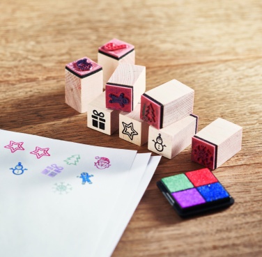 Logo trade promotional item photo of: 8 wooden Christmas stamps set