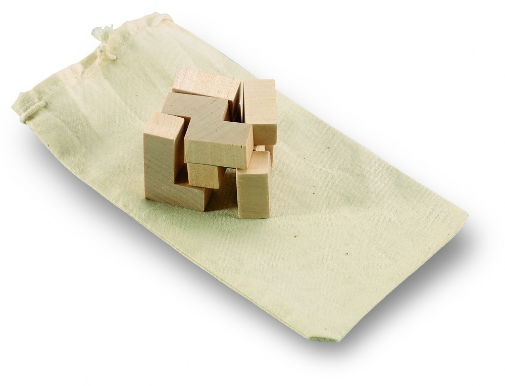 Logo trade promotional gift photo of: Wooden puzzle in cotton pouch