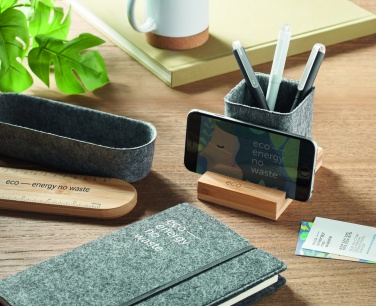Logo trade promotional item photo of: RPET felt pen pot phone stand
