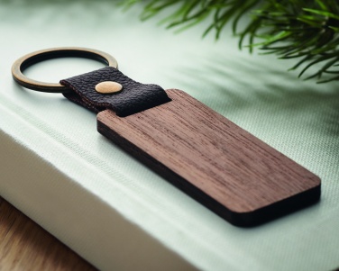 Logo trade promotional gift photo of: Key ring in walnut and PU Kokkola