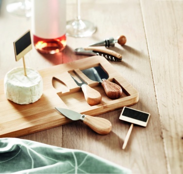 Logo trade business gifts image of: Bamboo Cheese board set Leipzig