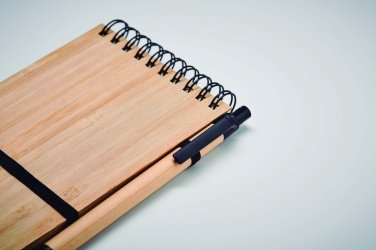 Logo trade promotional merchandise image of: A6 bamboo notepad with pen SONORABAM