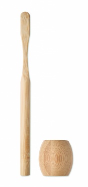 Logo trade promotional merchandise picture of: Bamboo tooth brush with stand