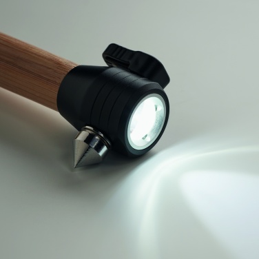 Logo trade promotional products image of: 3-in-1 bamboo flashlight with an emergency hammer and seatbelt cutter