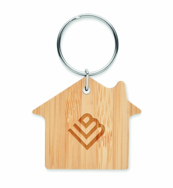 Logo trade promotional products image of: House shaped bamboo key ring Järvenpää