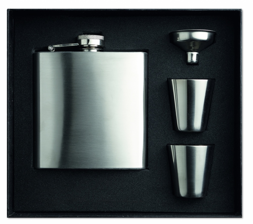Logotrade promotional merchandise picture of: Slim hip flask w 2 cups set