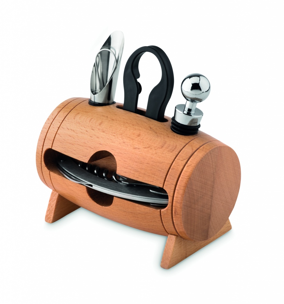Logotrade promotional gift image of: 4 pcs wine set in wooden stand