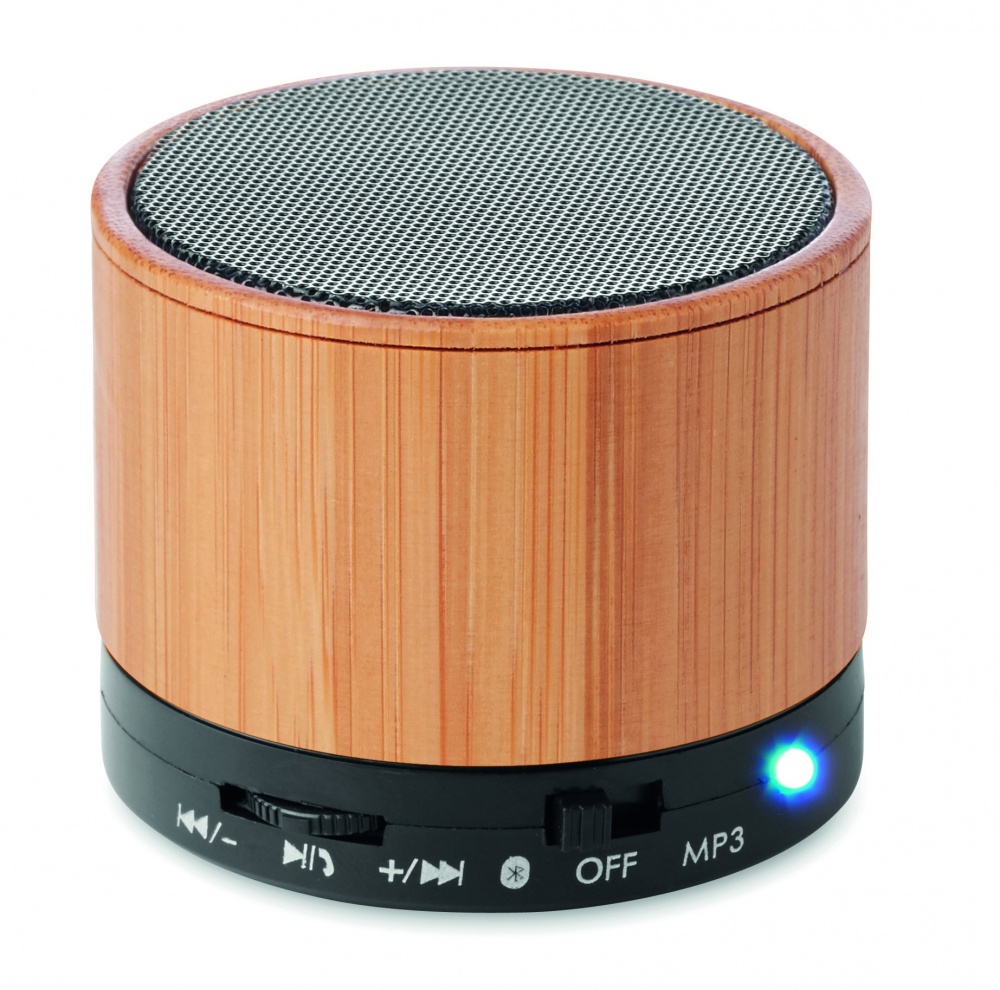Logotrade promotional giveaway image of: Round Bamboo wireless speaker