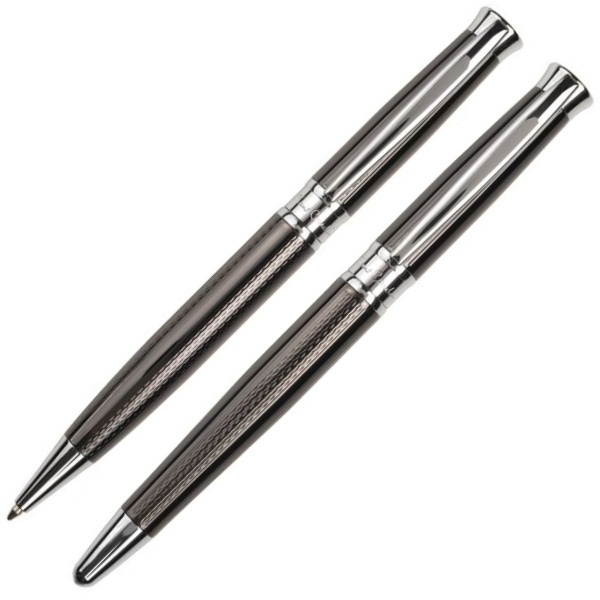 Logo trade promotional merchandise picture of: Metal set of ballpoint pen and roller ROI