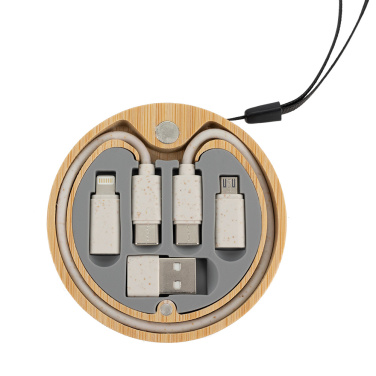 Logo trade corporate gifts image of: 4in1 cable in wooden case, LH-ZM01