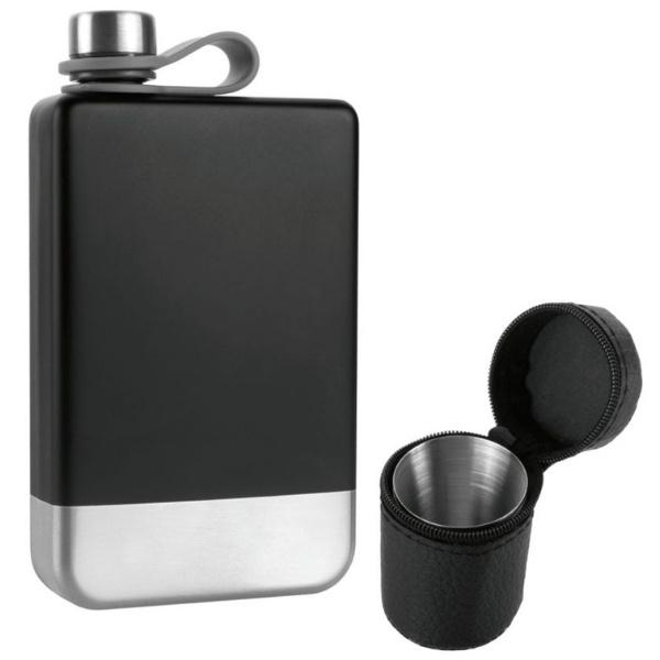 Logotrade promotional product picture of: Hip flask set TAHAT Schwarzwolf