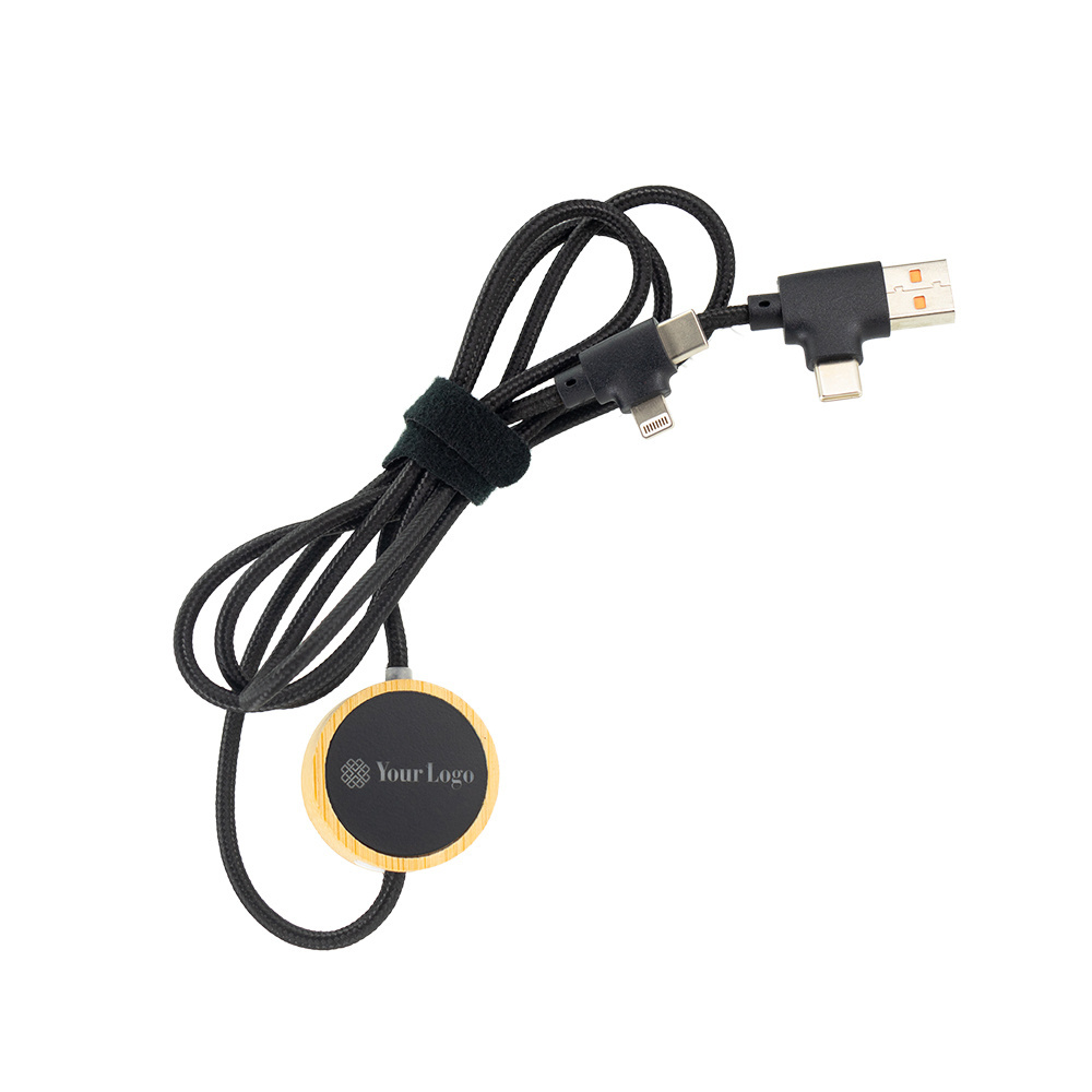 Logo trade promotional item photo of: 4in1 long wooden cable with elighted logo for engraving