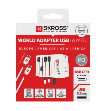 Logo trade promotional merchandise image of: SKROSS World Travel Adapter MUV 65W PD with USB C Cable