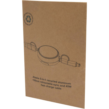Logo trade promotional giveaways image of: Alasia 5-in-1 100 cm recycled plastic and aluminium retractable data sync and 45W fast charge cable
