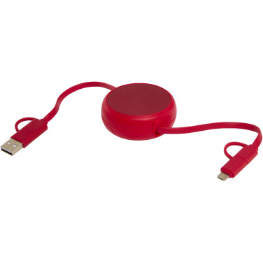 Logotrade promotional giveaway image of: Alasia 5-in-1 100 cm recycled plastic and aluminium retractable data sync and 45W fast charge cable