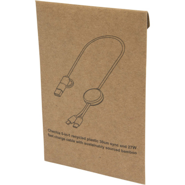 Logotrade corporate gift picture of: Chechia 5-in-1 recycled plastic 30 cm data sync and 27W fast charge cable with bamboo details