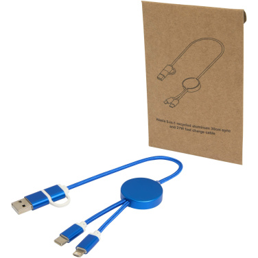 Logo trade business gift photo of: Alasia 5-in-1 recycled aluminium and plastic 30 cm data sync and 27W fast charge cable