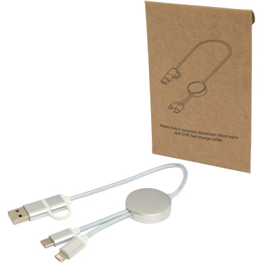Logo trade promotional product photo of: Alasia 5-in-1 recycled aluminium and plastic 30 cm data sync and 27W fast charge cable