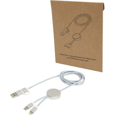 Logo trade advertising products picture of: Alasia 5-in-1 recycled aluminium and plastic 150 cm data sync and 27W fast charge cable