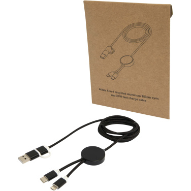 Logo trade advertising products image of: Alasia 5-in-1 recycled aluminium and plastic 150 cm data sync and 27W fast charge cable