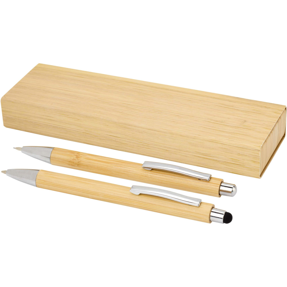 Logo trade advertising products image of: Oblys bamboo ballpoint pen and mechanical pencil set (black ink)
