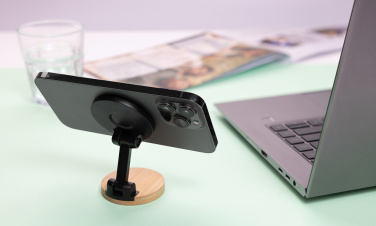 Logotrade promotional merchandise photo of: Magmount RCS recycled plastic and bamboo phone stand