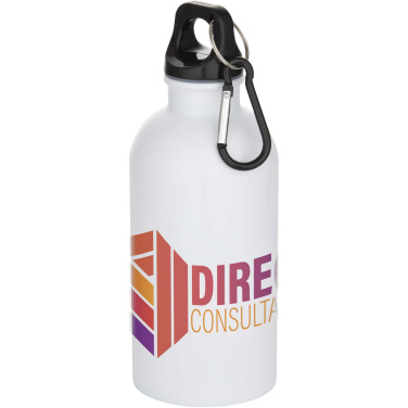 Logo trade promotional merchandise image of: Oregon 400 ml sublimation RCS recycled single wall stainless steel water bottle with carabiner