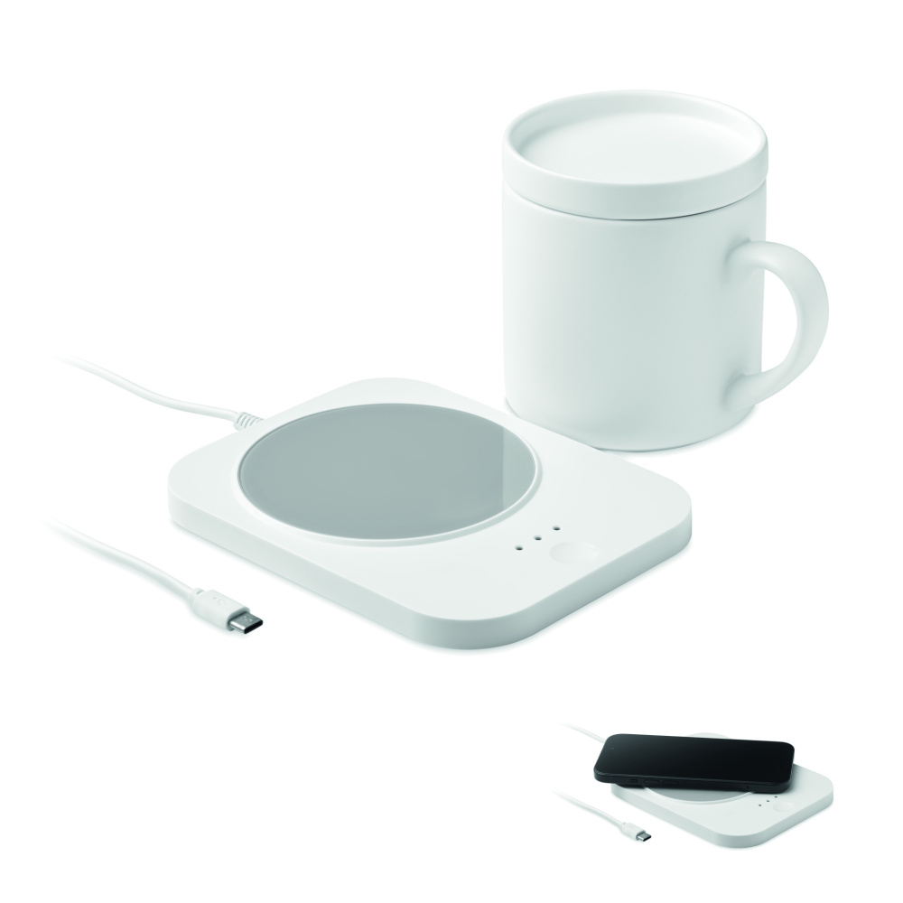 Logo trade promotional items image of: Wireless charger mug warmer set
