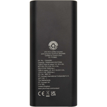 Logotrade promotional gift image of: Acamar 20.000 mAh 70W recycled aluminium laptop power bank