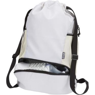 Logo trade business gifts image of: Nomad GRS recycled sports drawstring bag with bottom compartment 18L