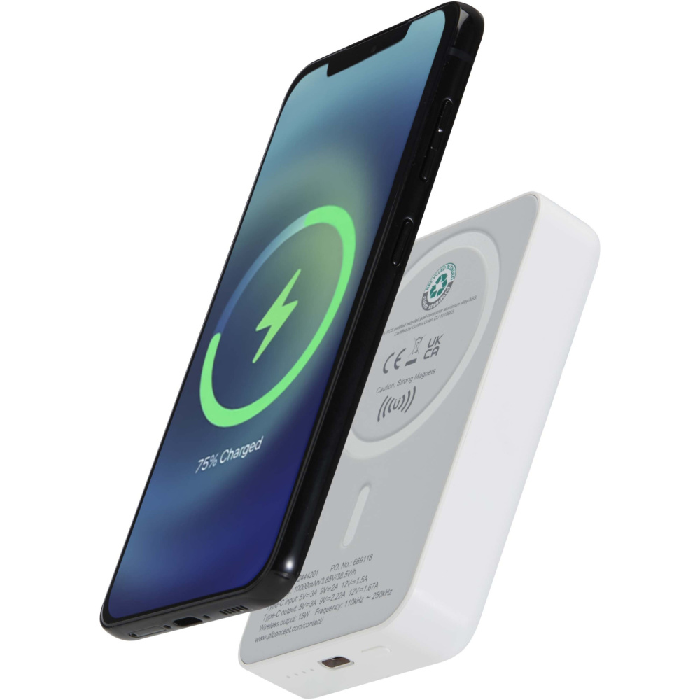 Logotrade promotional gift picture of: Acrab 10.000 mAh 15W magnetic wireless power bank with 20W PD - made from recycled plastic