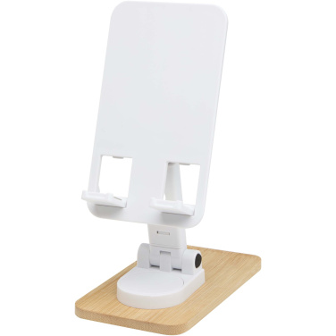 Logo trade promotional giveaway photo of: Alfirk recycled plastic foldeable desk phone stand with bamboo details