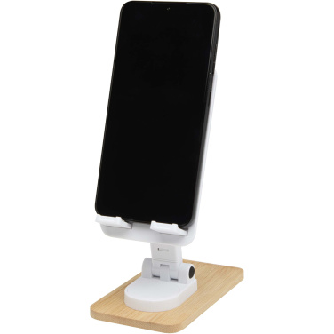 Logotrade promotional merchandise image of: Alfirk recycled plastic foldeable desk phone stand with bamboo details