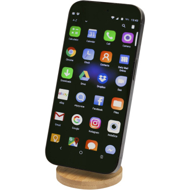 Logotrade advertising product image of: Alcor recycled plastic foldeable magnetic phone stand with bamboo details