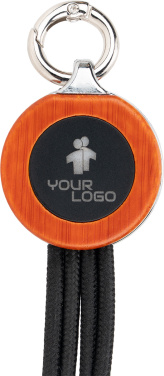 Logo trade promotional giveaway photo of: 4-in-1 cable with elighted logo in a wooden casing