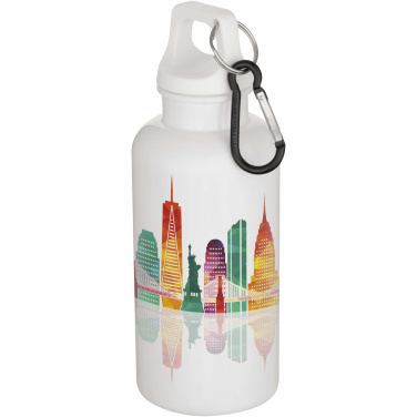 Logo trade business gift photo of: Oregon 400 ml solid colour RCS recycled plastic water bottle with carabiner