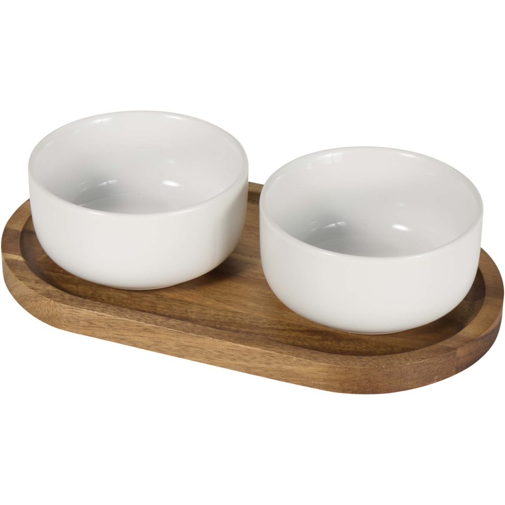 Logo trade promotional products picture of: Noa wooden tray and ceramic serving bowls set